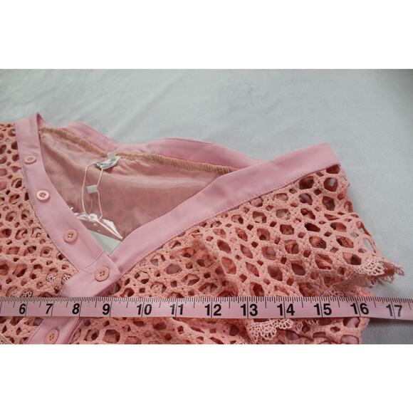 NWT Self Portrait Pink Lace Eyelet Dress Size L Ruffle Flutter Sleeve - Picture 8 of 9